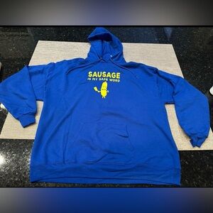 Sausage Is My Safeword Blue Graphic Hoodie La Barbeque - Austin Texas Size XL